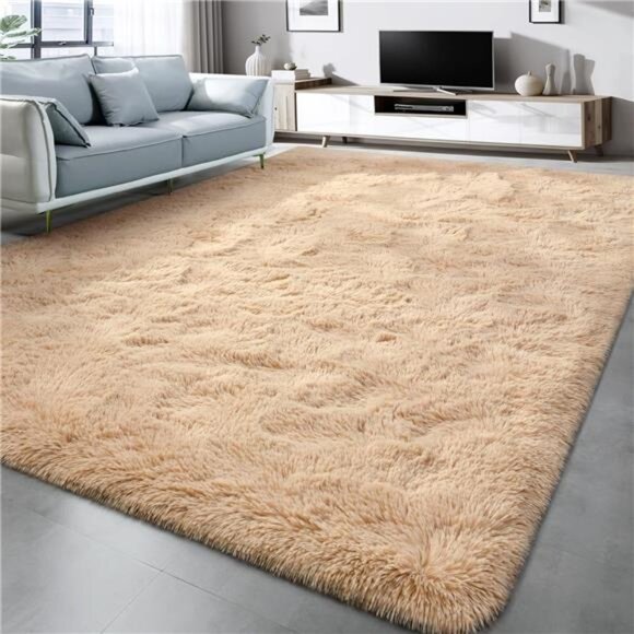 Super Soft Shag AreaRug for Living Room,6x9 ft BeigeRug for Girls Bedroom,Modern - Picture 2 of 7